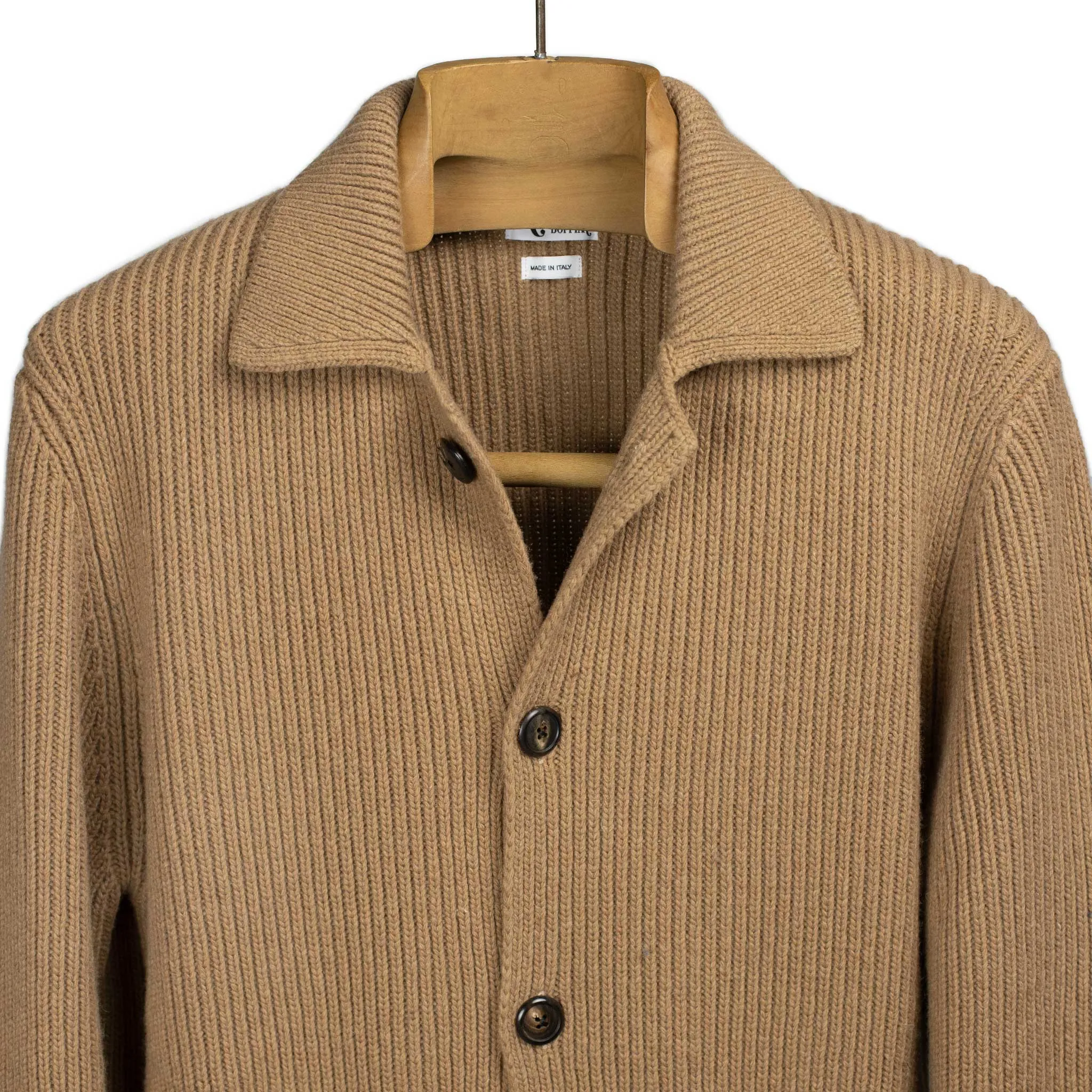 Aamone knit cardigan jacket in camel color wool