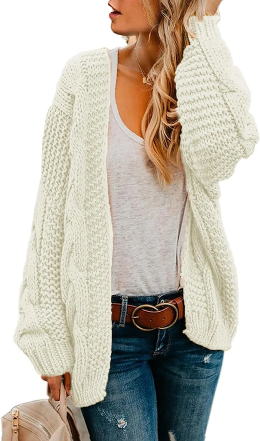 Astylish Womens 2023 Open Front Long Sleeve Chunky Knit Cardigan Sweaters Loose Outwear Coat