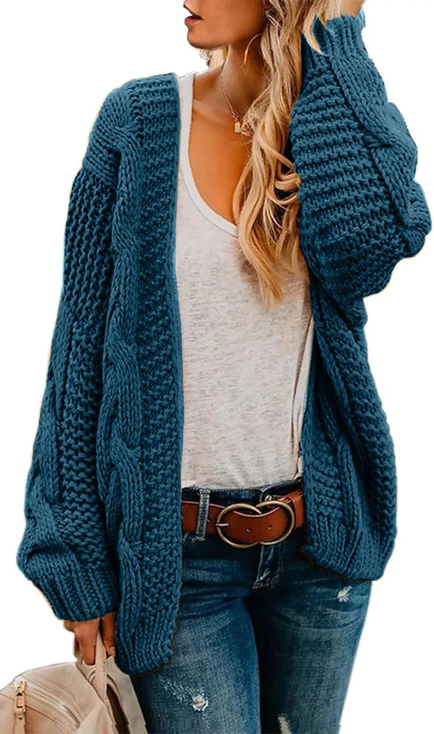 Astylish Womens 2023 Open Front Long Sleeve Chunky Knit Cardigan Sweaters Loose Outwear Coat