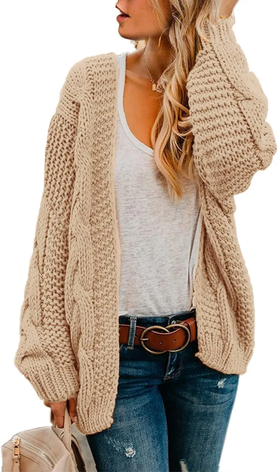 Astylish Womens 2023 Open Front Long Sleeve Chunky Knit Cardigan Sweaters Loose Outwear Coat