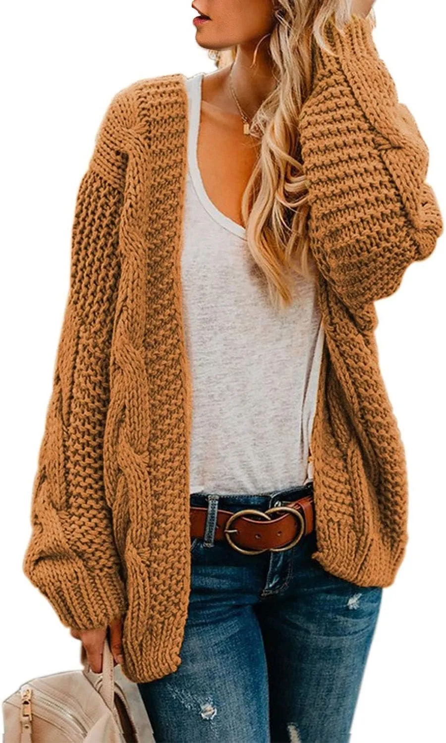 Astylish Womens 2023 Open Front Long Sleeve Chunky Knit Cardigan Sweaters Loose Outwear Coat