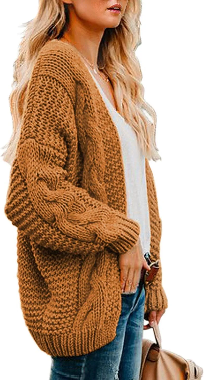 Astylish Womens 2023 Open Front Long Sleeve Chunky Knit Cardigan Sweaters Loose Outwear Coat