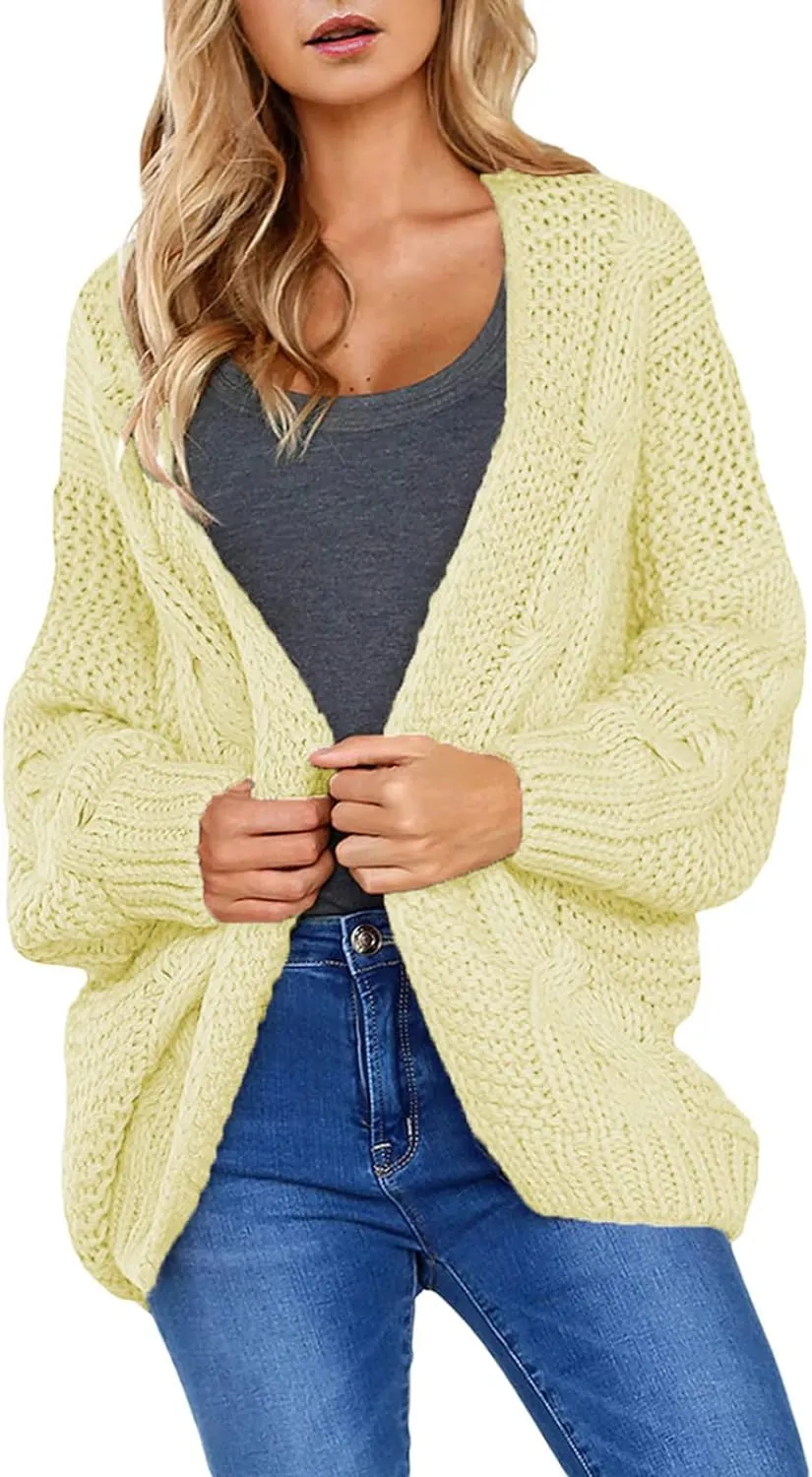 Astylish Womens 2023 Open Front Long Sleeve Chunky Knit Cardigan Sweaters Loose Outwear Coat