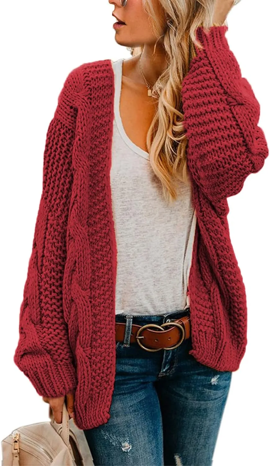 Astylish Womens 2023 Open Front Long Sleeve Chunky Knit Cardigan Sweaters Loose Outwear Coat