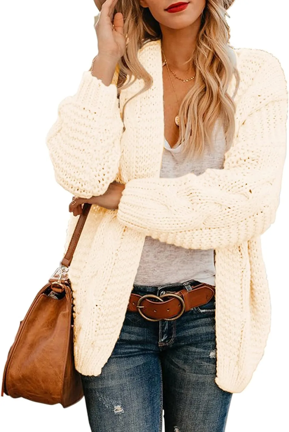 Astylish Womens 2023 Open Front Long Sleeve Chunky Knit Cardigan Sweaters Loose Outwear Coat