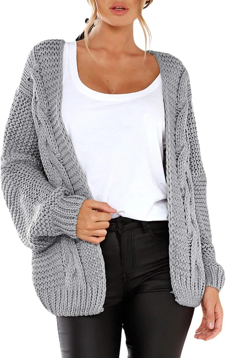 Astylish Womens 2023 Open Front Long Sleeve Chunky Knit Cardigan Sweaters Loose Outwear Coat