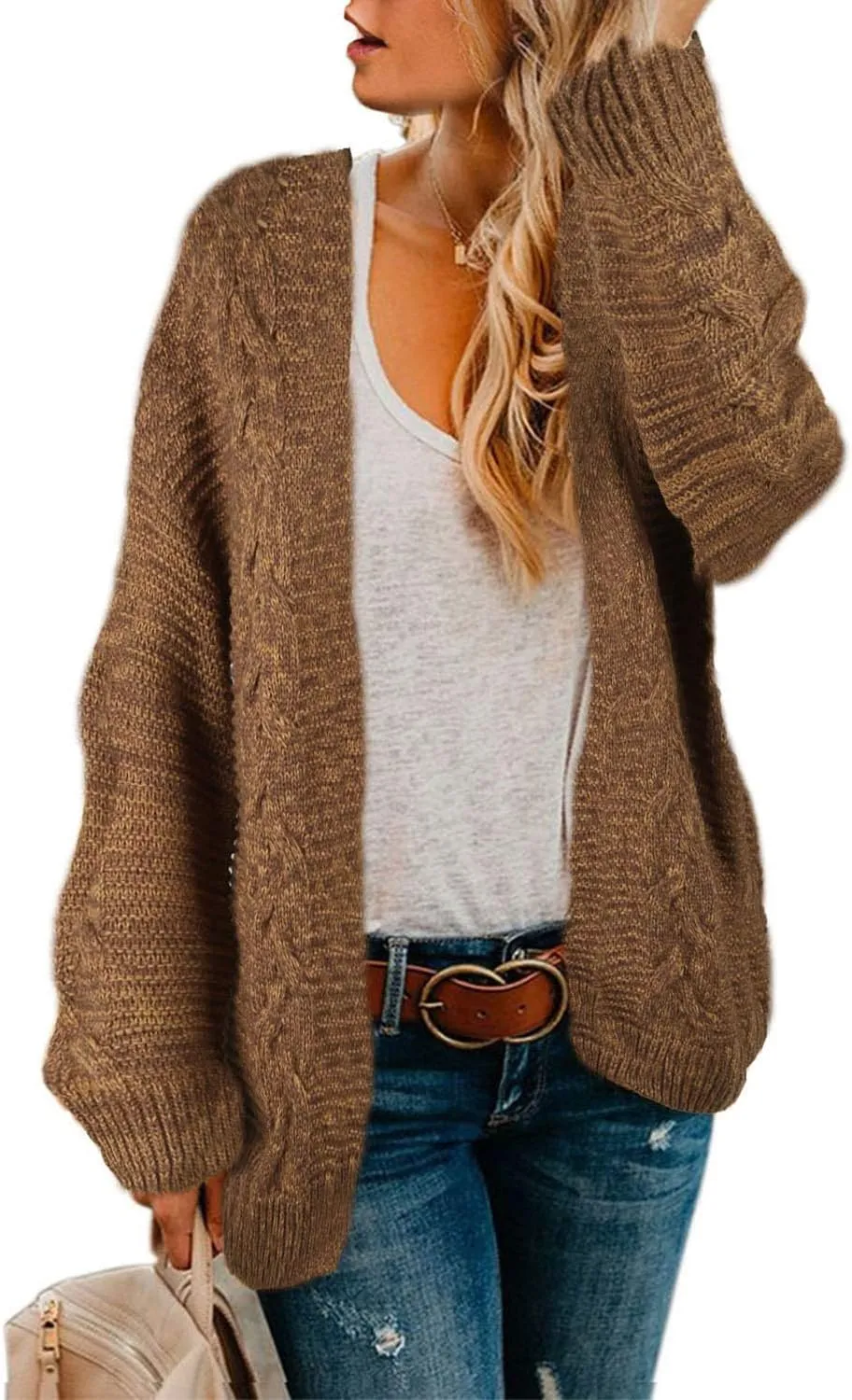 Astylish Womens 2023 Open Front Long Sleeve Chunky Knit Cardigan Sweaters Loose Outwear Coat