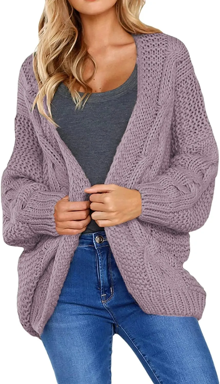 Astylish Womens 2023 Open Front Long Sleeve Chunky Knit Cardigan Sweaters Loose Outwear Coat