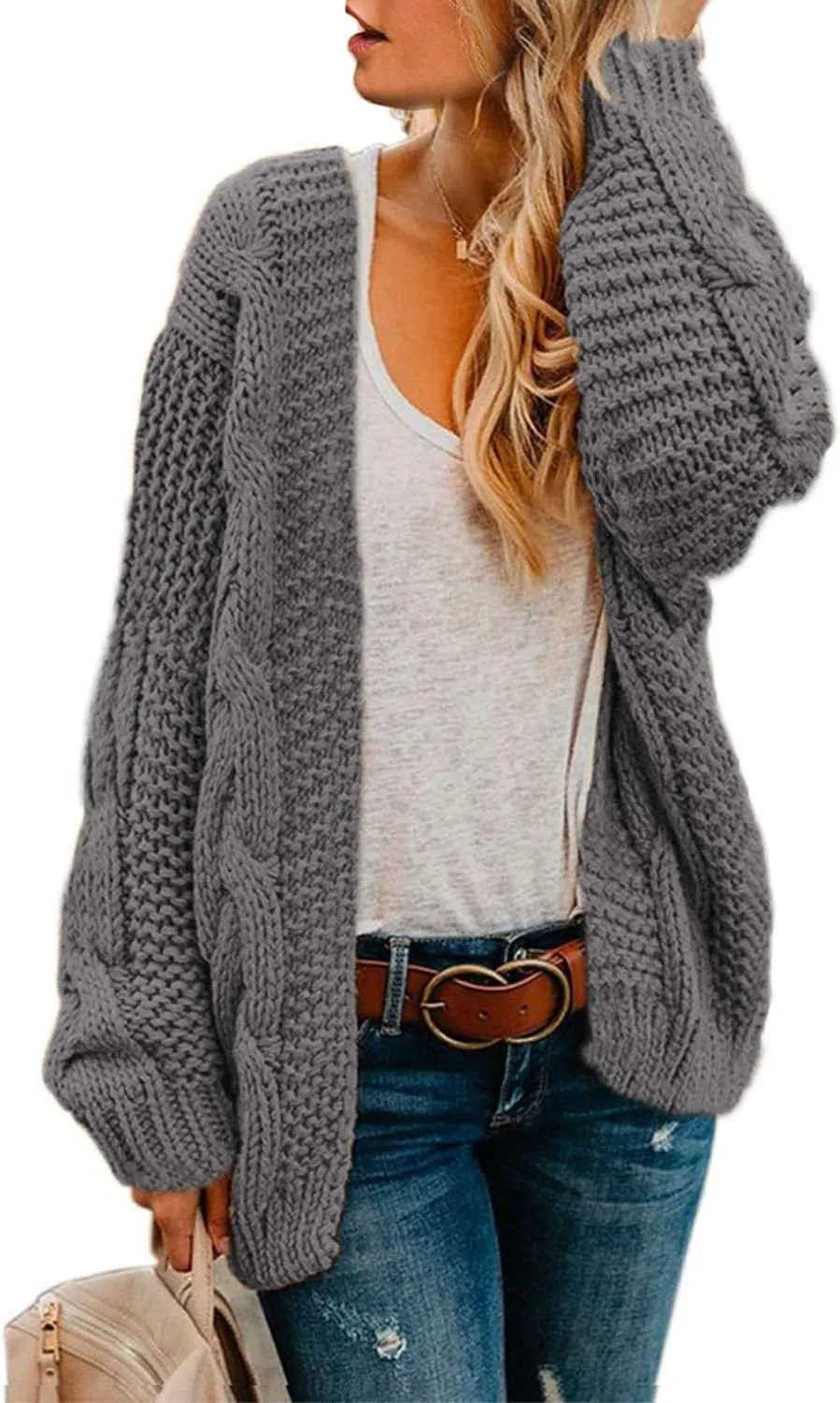 Astylish Womens 2023 Open Front Long Sleeve Chunky Knit Cardigan Sweaters Loose Outwear Coat