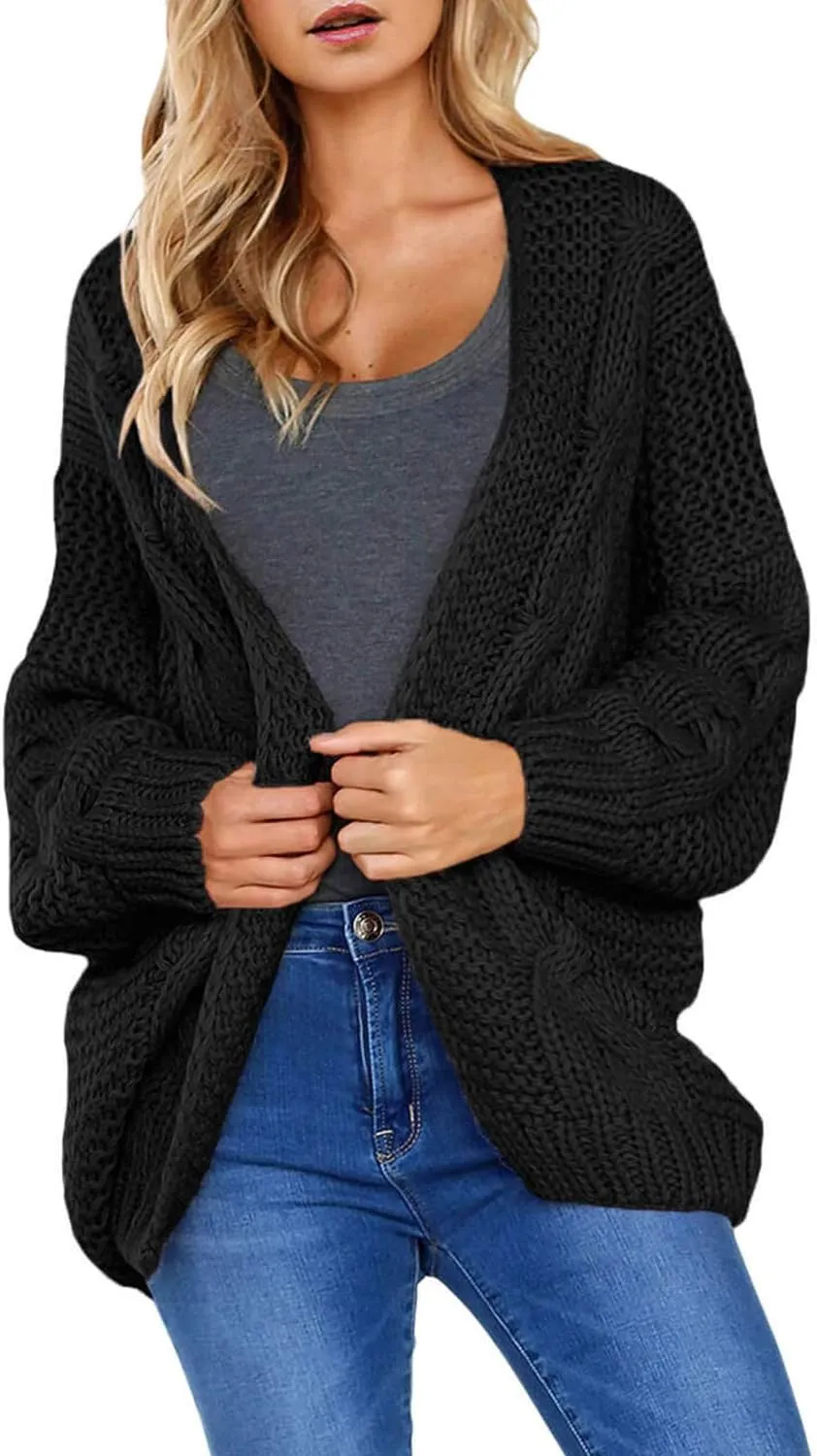 Astylish Womens 2023 Open Front Long Sleeve Chunky Knit Cardigan Sweaters Loose Outwear Coat