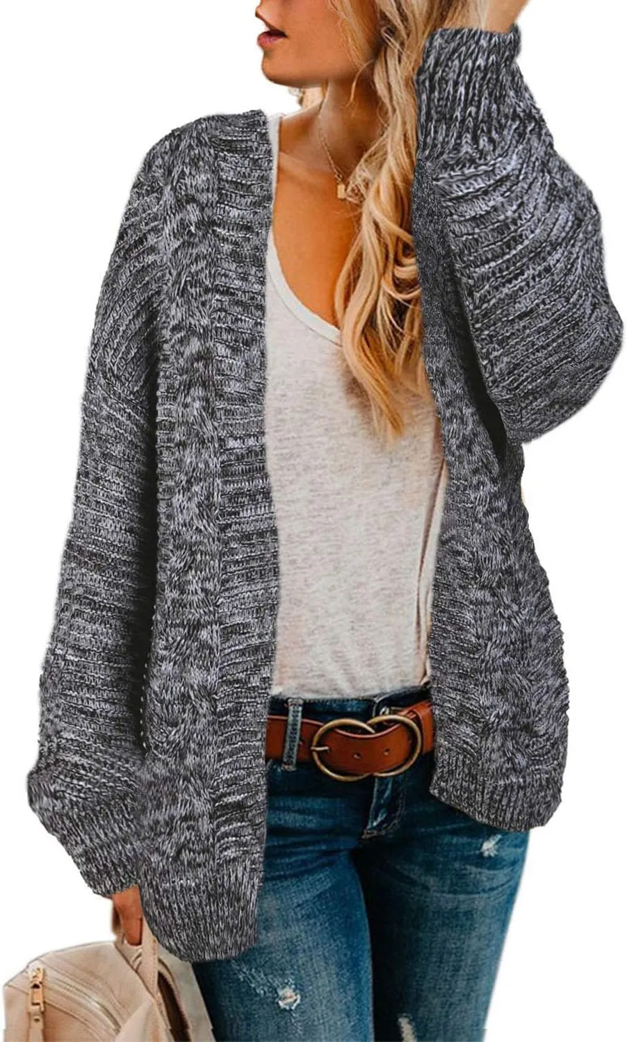 Astylish Womens 2023 Open Front Long Sleeve Chunky Knit Cardigan Sweaters Loose Outwear Coat