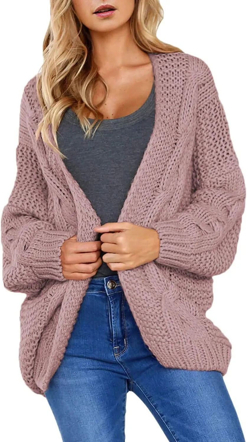 Astylish Womens 2023 Open Front Long Sleeve Chunky Knit Cardigan Sweaters Loose Outwear Coat