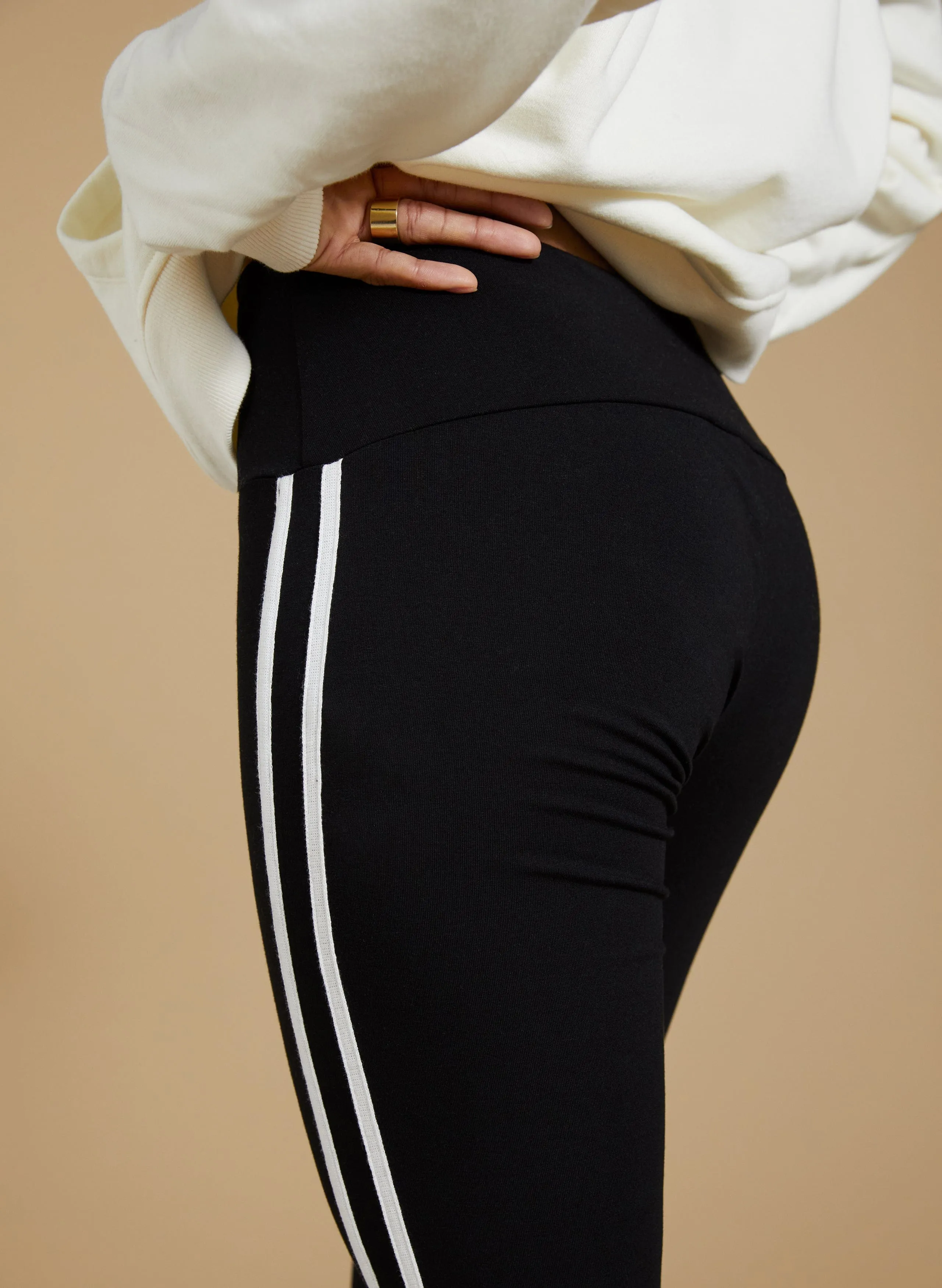 Baxter Side Stripe Leggings | Caviar Black & Soft White