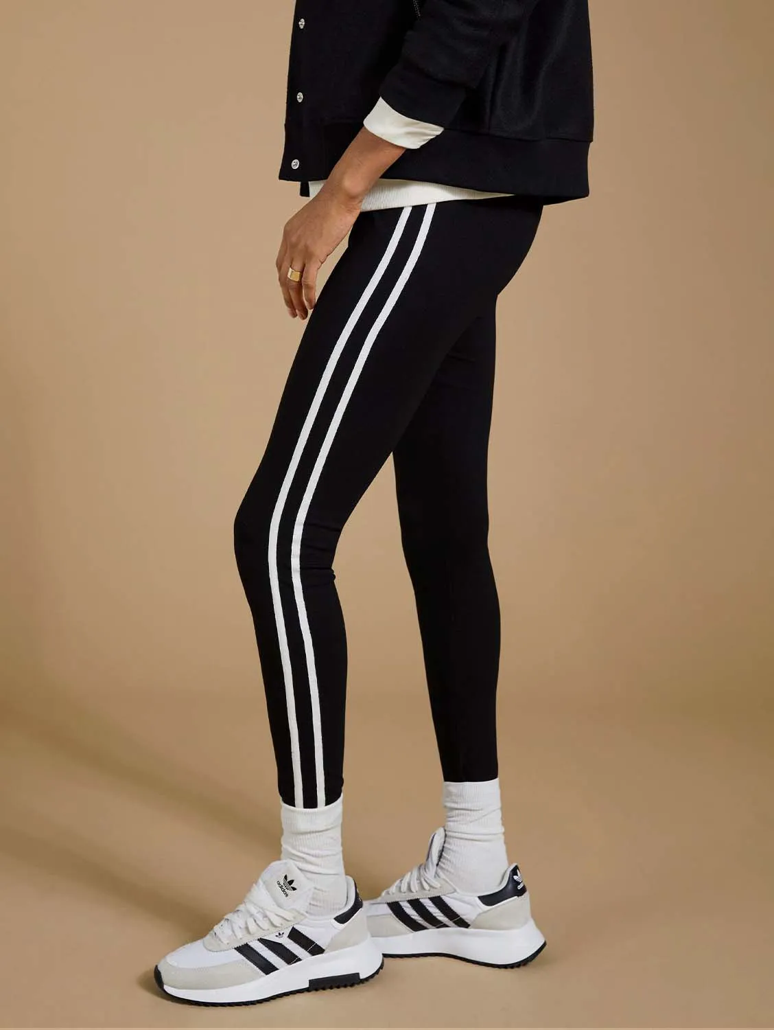 Baxter Side Stripe Leggings | Caviar Black & Soft White