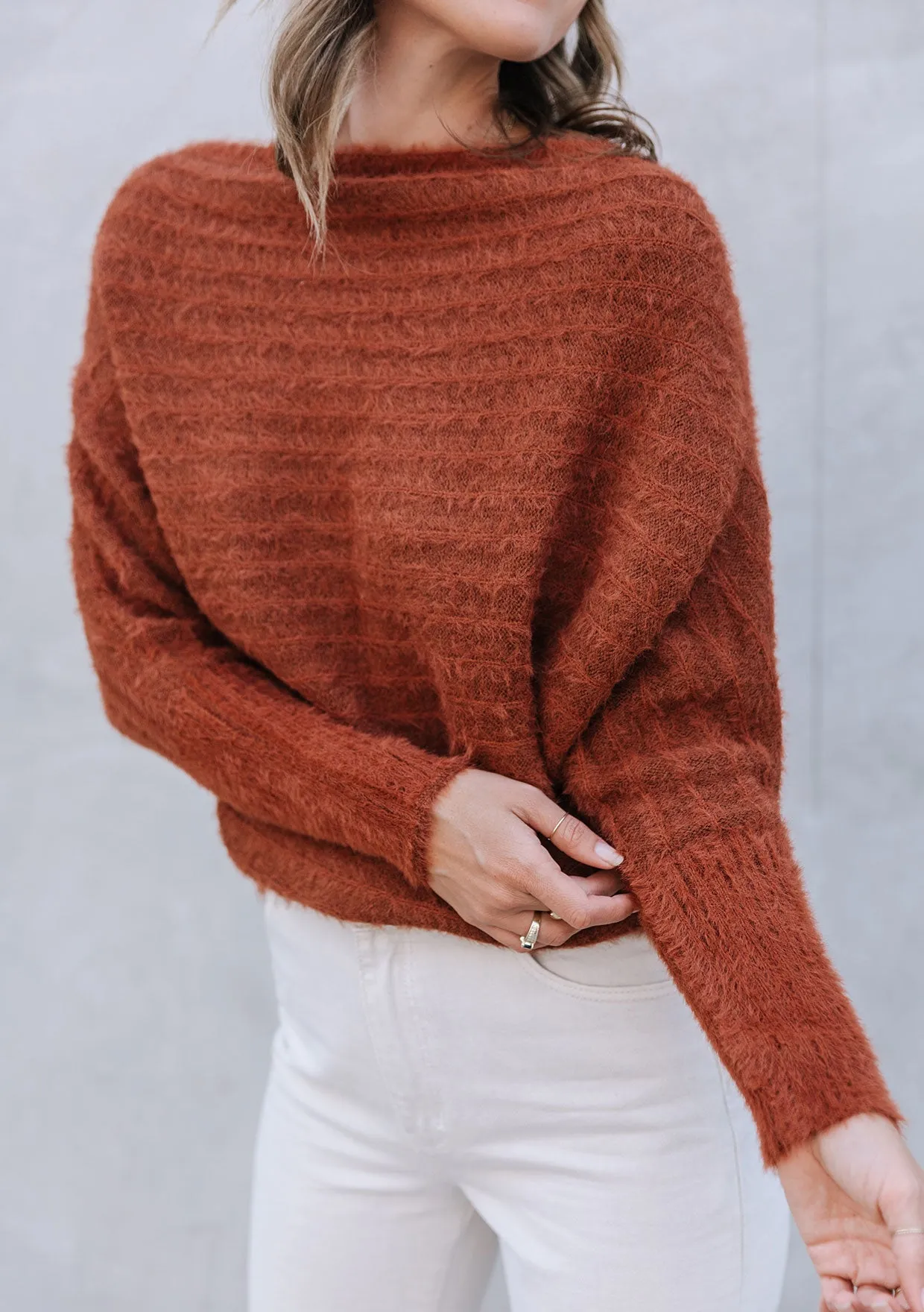 Blissful Fuzzy Ribbed Boatneck Sweater