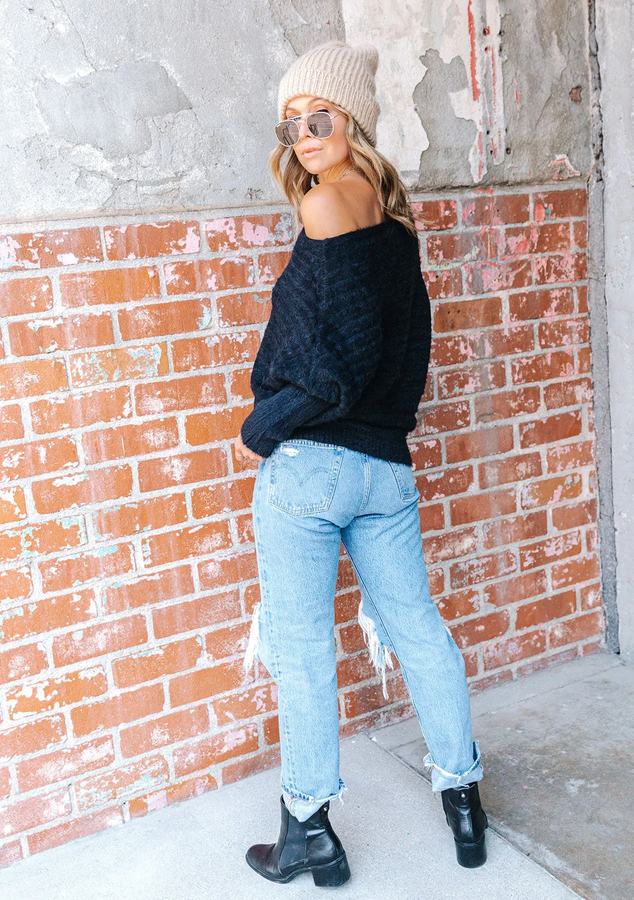 Blissful Fuzzy Ribbed Boatneck Sweater