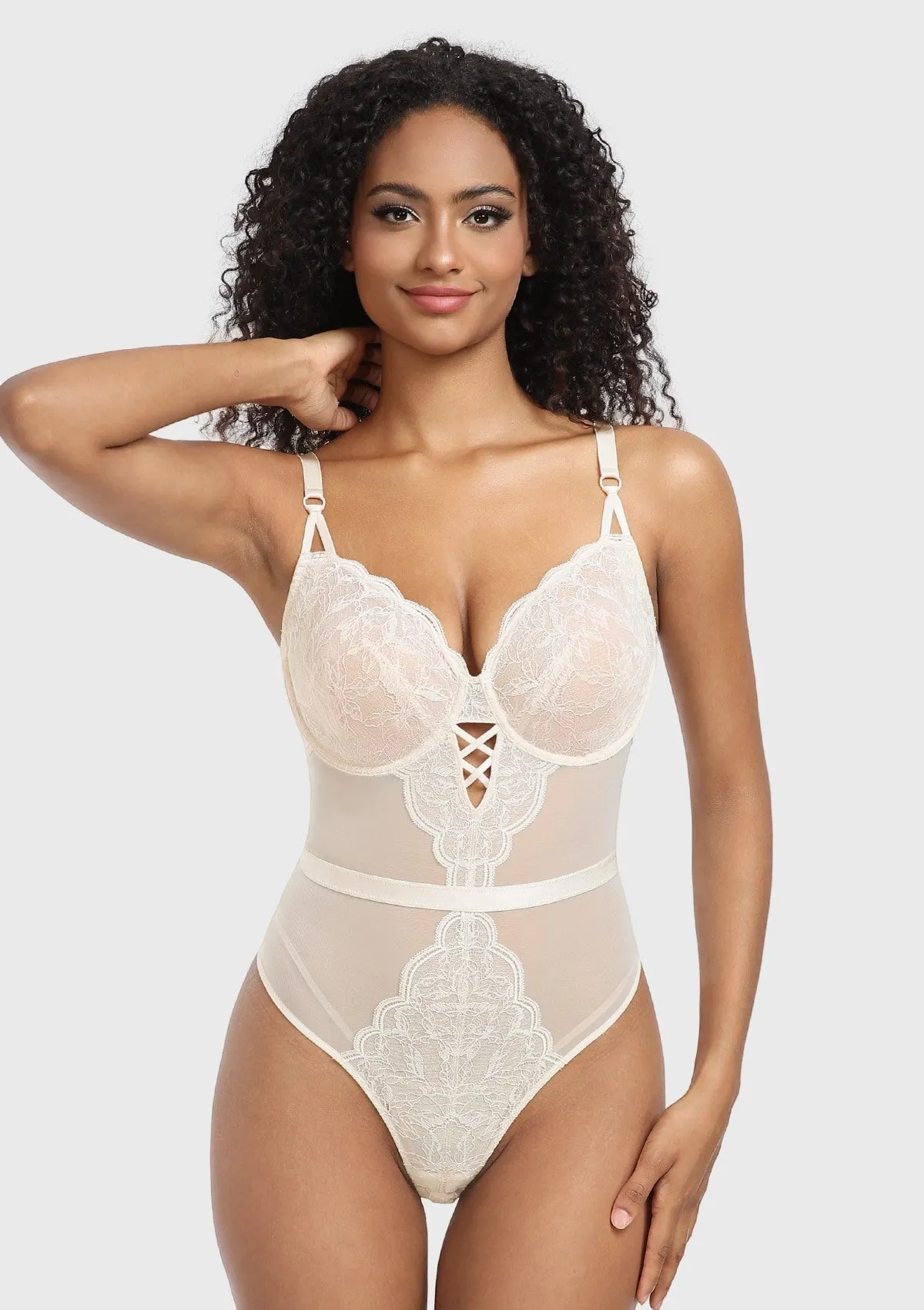 Blossom Mist Plus Size Lace Bodysuit Sexy Unlined Underwire Top Lingerie One Piece Snap Crotch Teddy