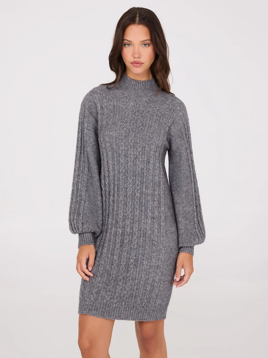 Cable Knit Mock Neck Sweater Dress