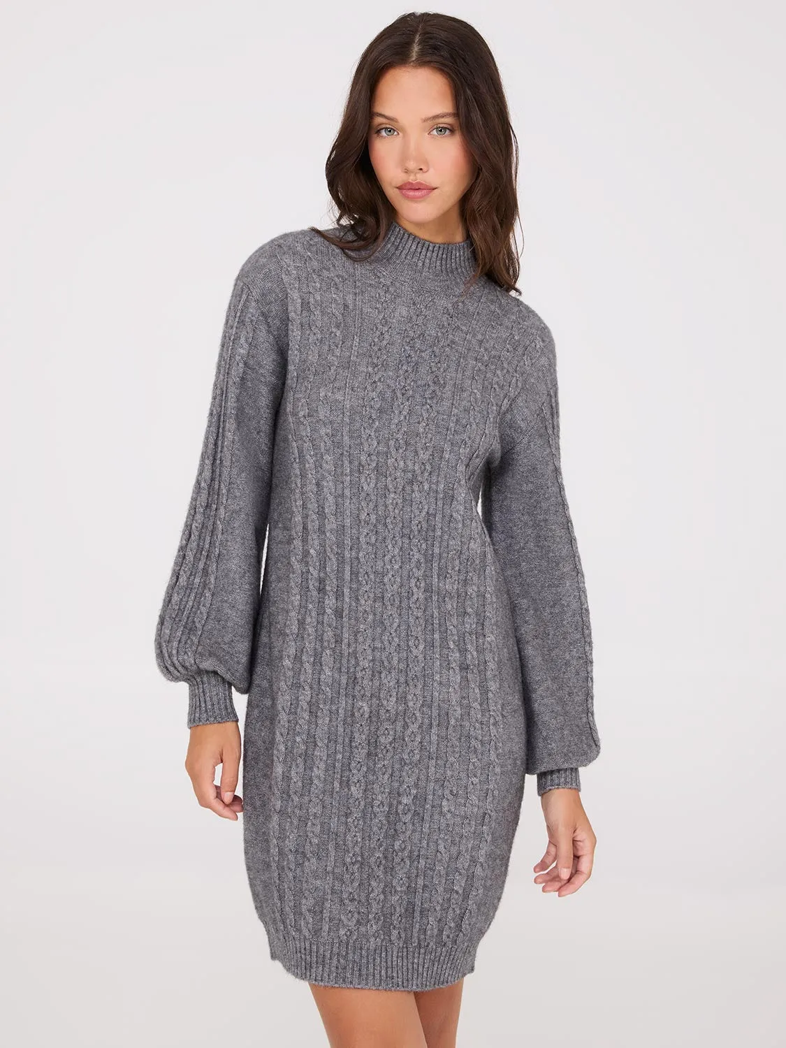 Cable Knit Mock Neck Sweater Dress