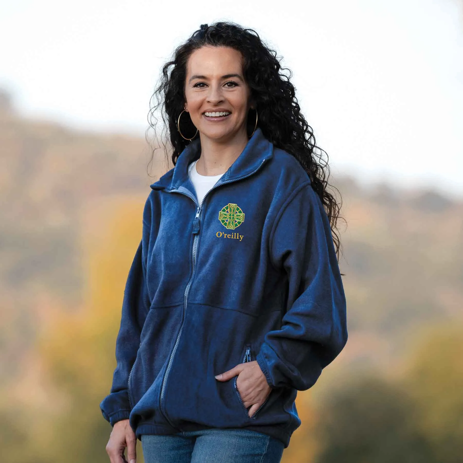 Celtic Cross Embroidered Personalized Fleece Full Zip- Navy