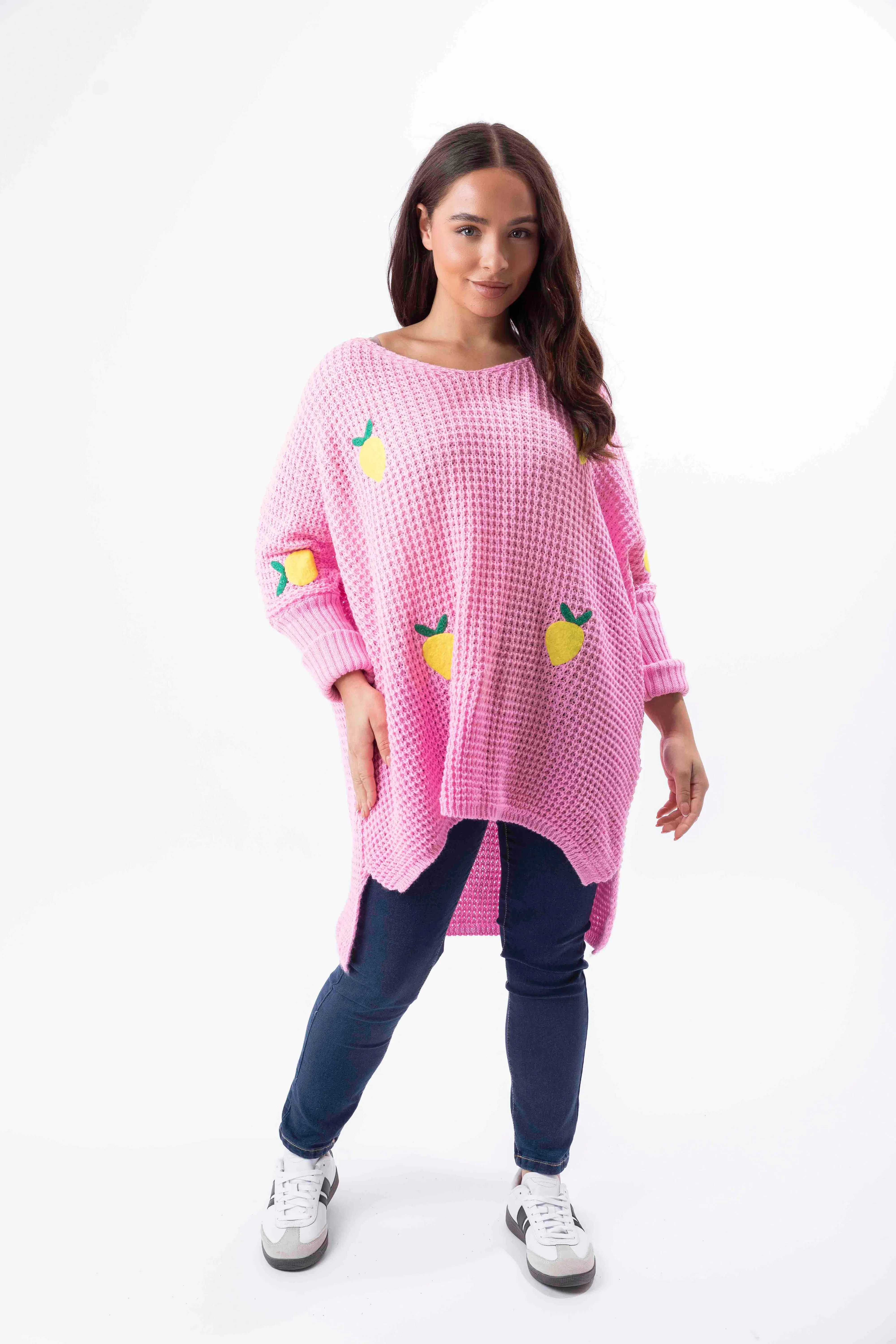 Chunky Knit Lemon Patch Hi-Low Relaxed Fit Jumper