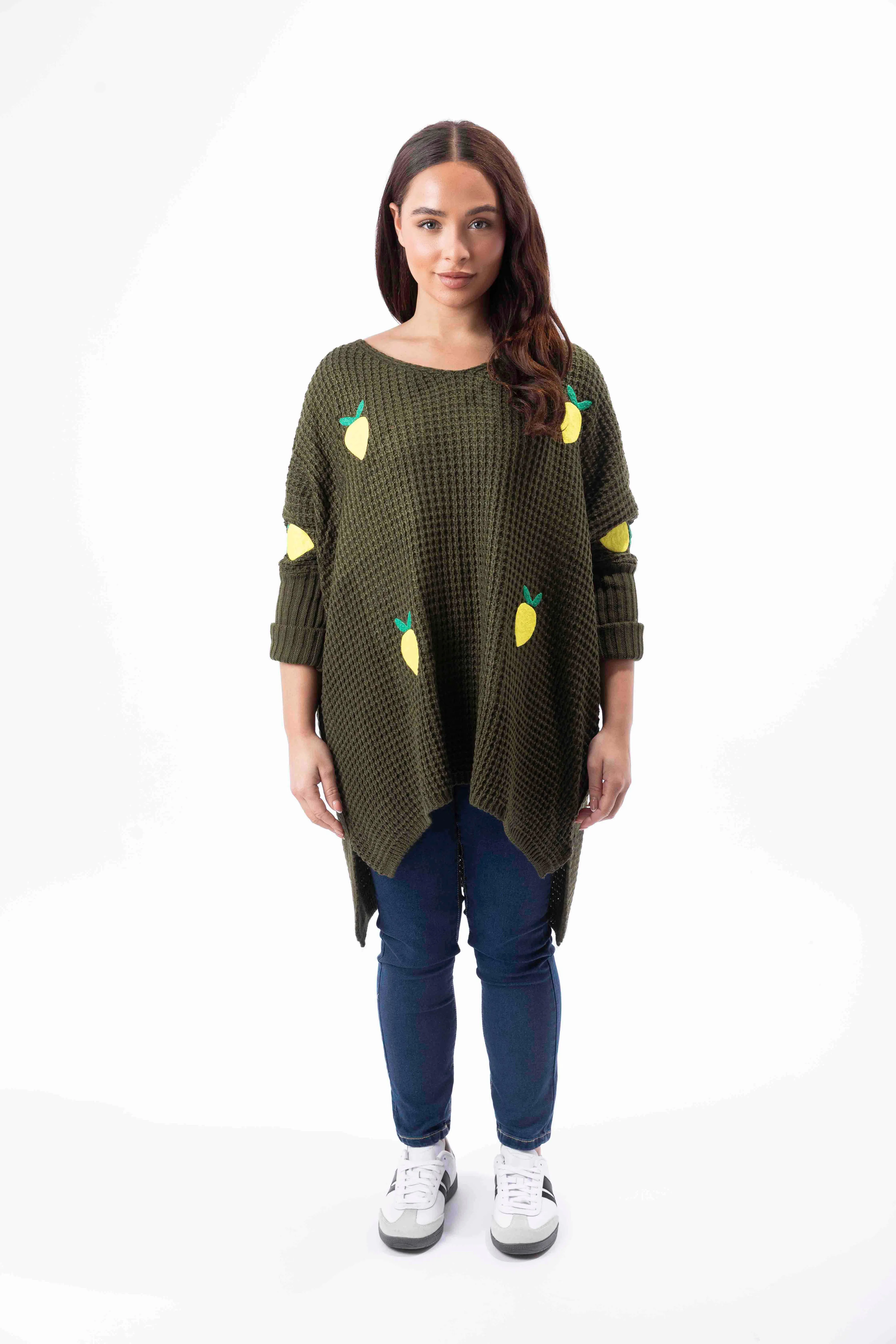 Chunky Knit Lemon Patch Hi-Low Relaxed Fit Jumper