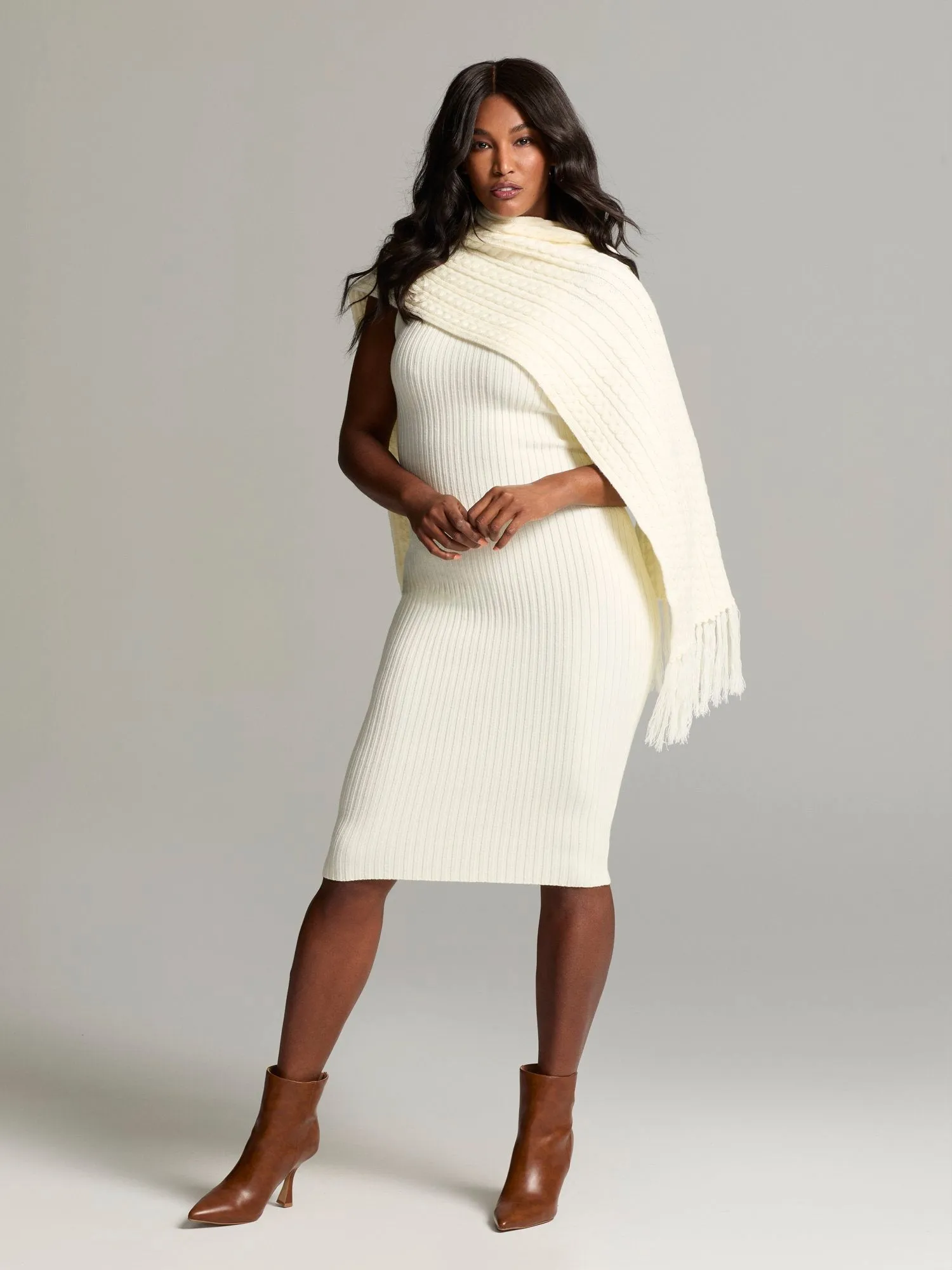 Cosette Shawl-Front Sweater Dress