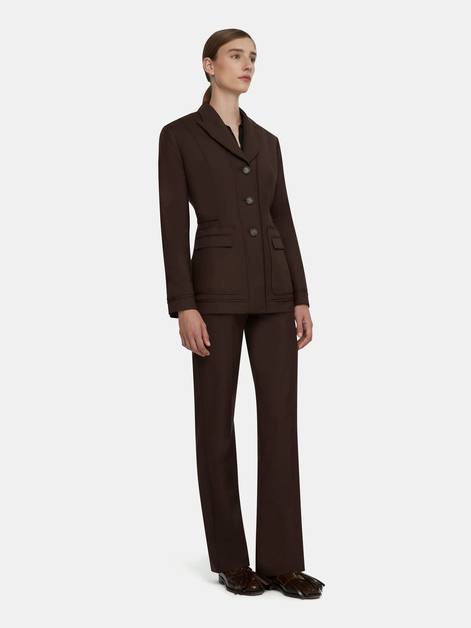 Courtney tailored jacket in brown merino wool