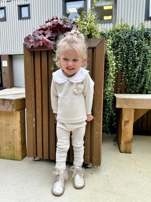 Cream Knitted Girls Tracksuit