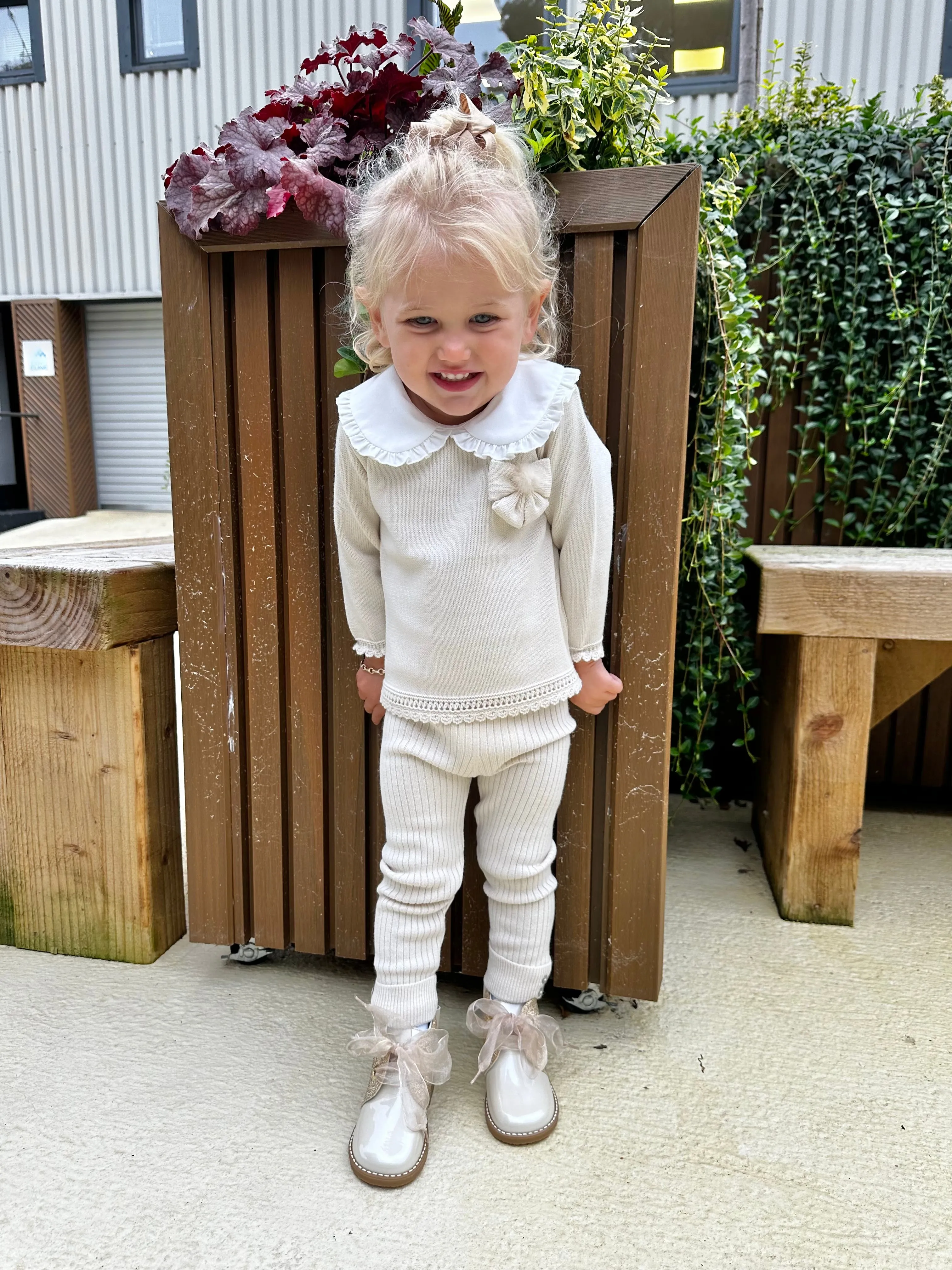 Cream Knitted Girls Tracksuit