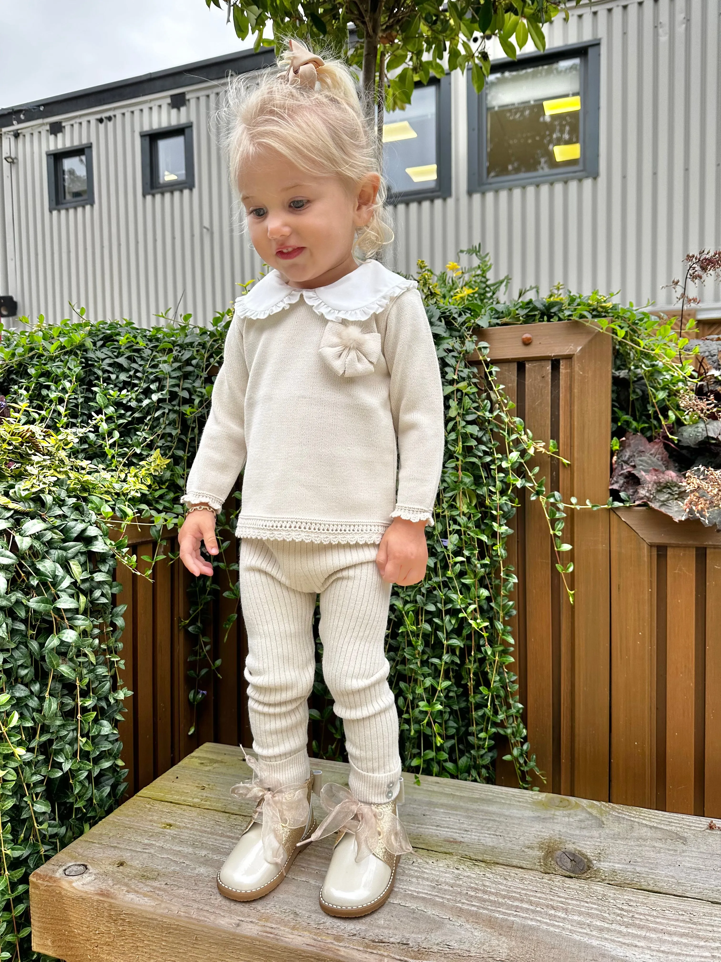 Cream Knitted Girls Tracksuit