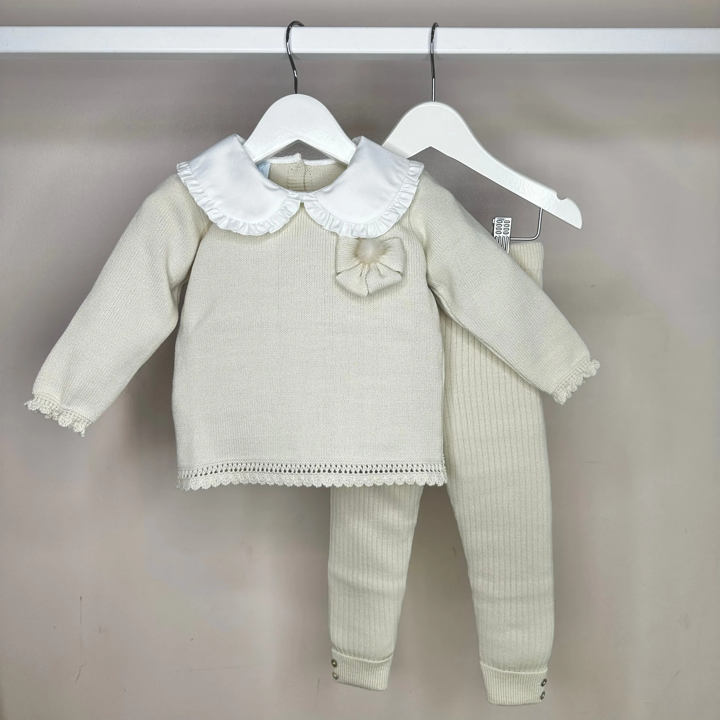 Cream Knitted Girls Tracksuit