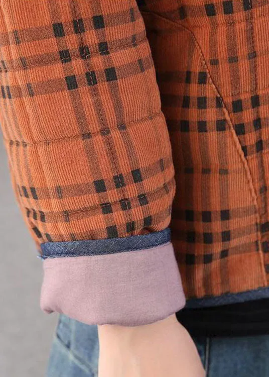 diy Orange Plaid Patchwork Corduroy Winter Coat