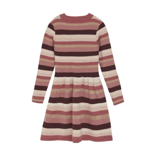 Girls LS Striped Knit DRESS: DUSTY ROSE