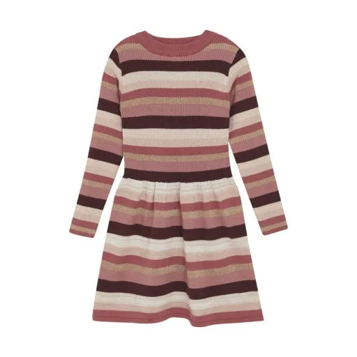 Girls LS Striped Knit DRESS: DUSTY ROSE