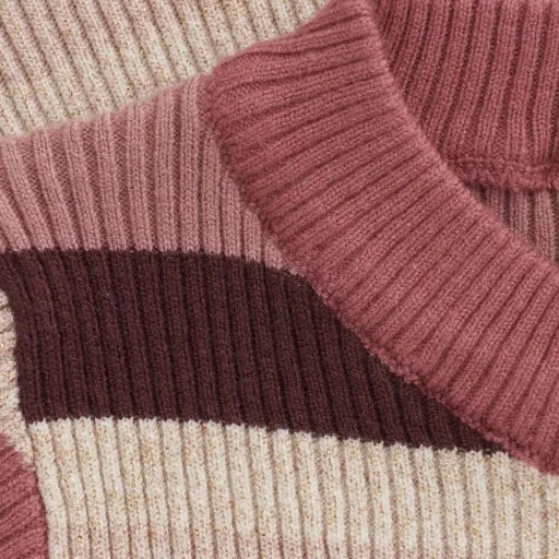 Girls LS Striped Knit DRESS: DUSTY ROSE