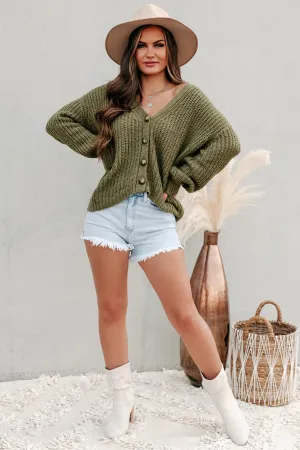 Good As Always Button-Front Chunky Knit Cardigan (Olive)