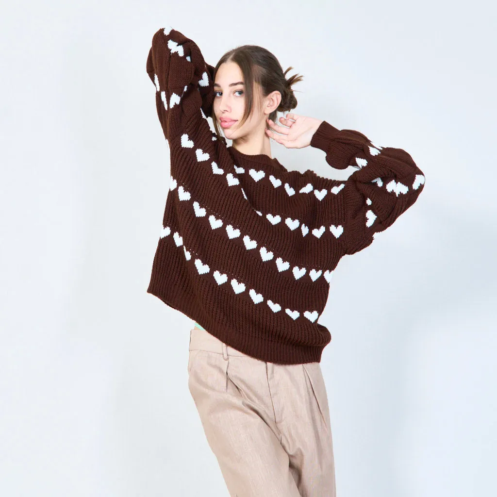 Heart pattern knit sweater wholesale