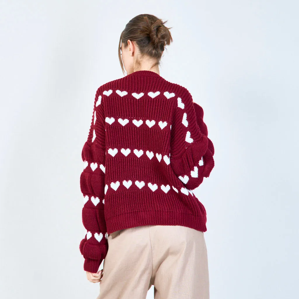 Heart pattern knit sweater wholesale