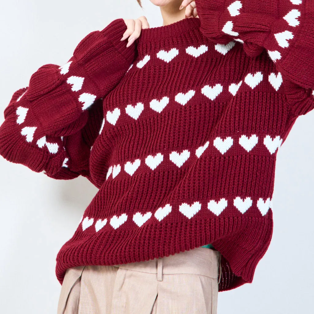 Heart pattern knit sweater wholesale