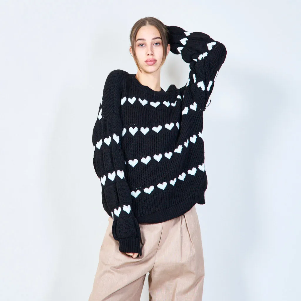 Heart pattern knit sweater wholesale