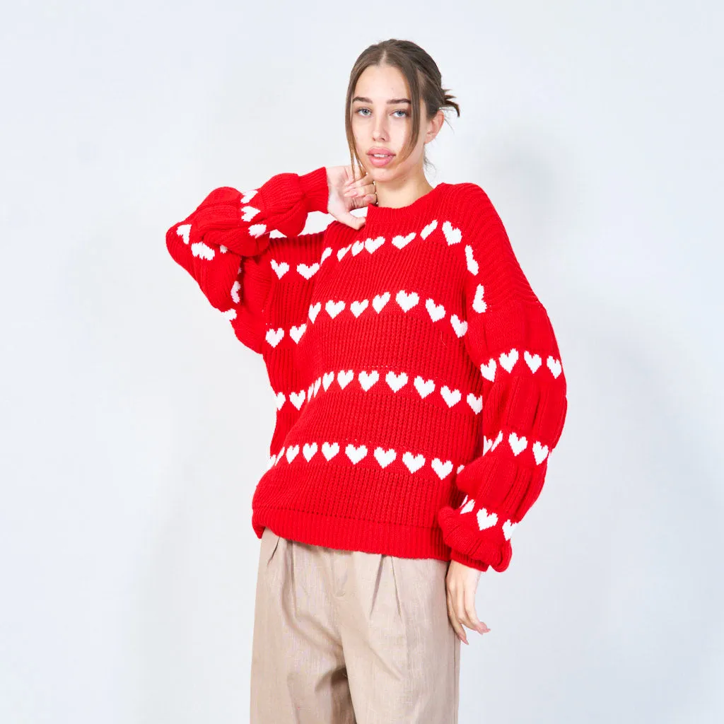 Heart pattern knit sweater wholesale