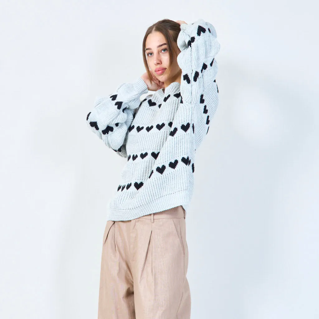 Heart pattern knit sweater wholesale