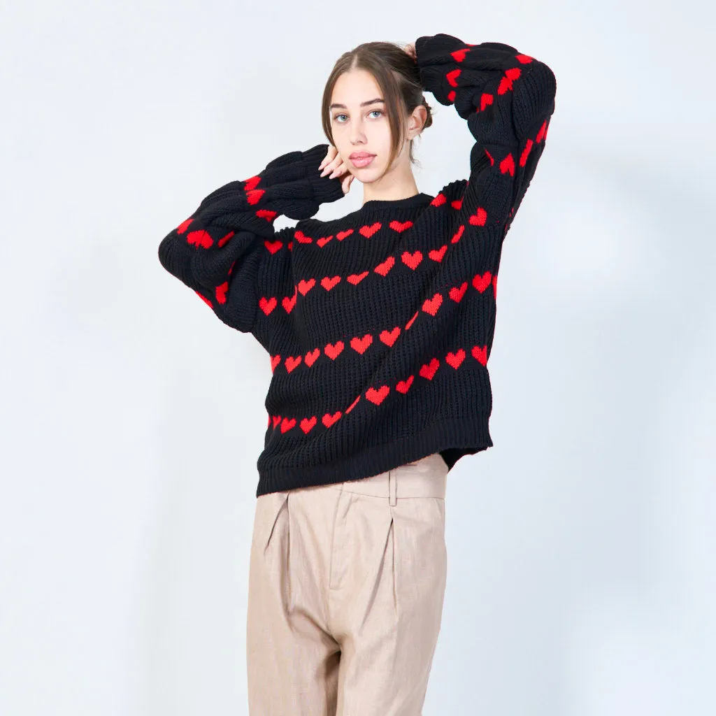 Heart pattern knit sweater wholesale