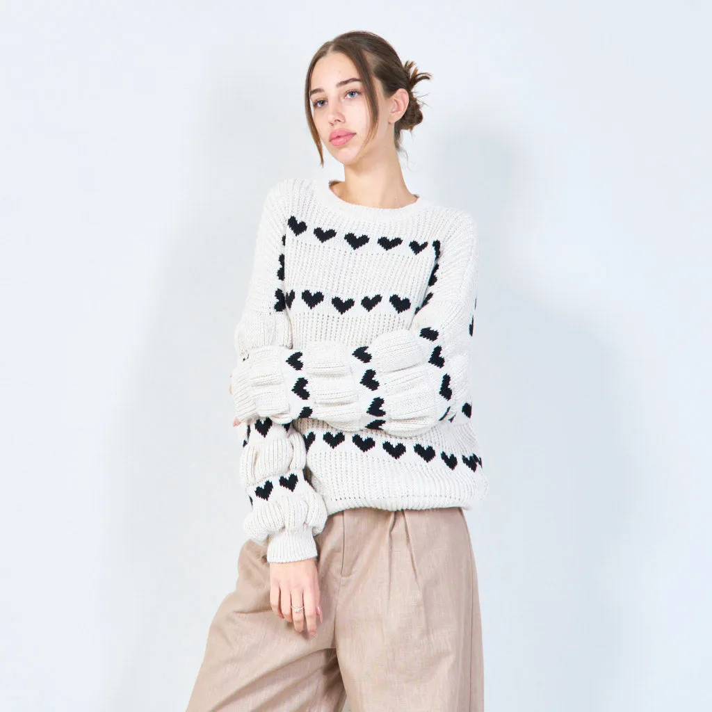 Heart pattern knit sweater wholesale