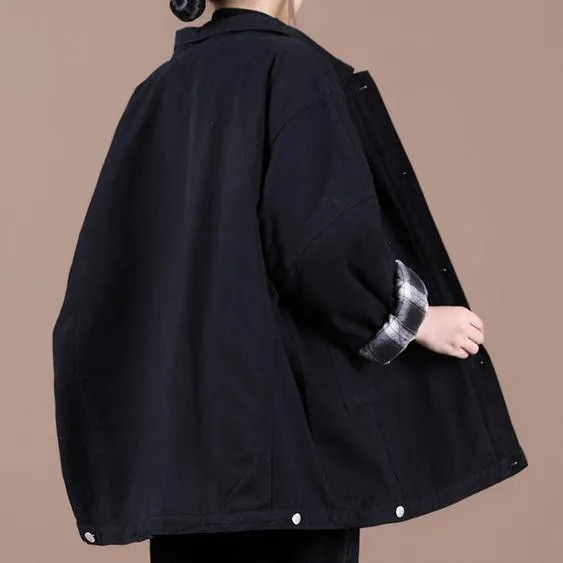 Italian lapel Button Down Fine spring Coats Women black loose outwears