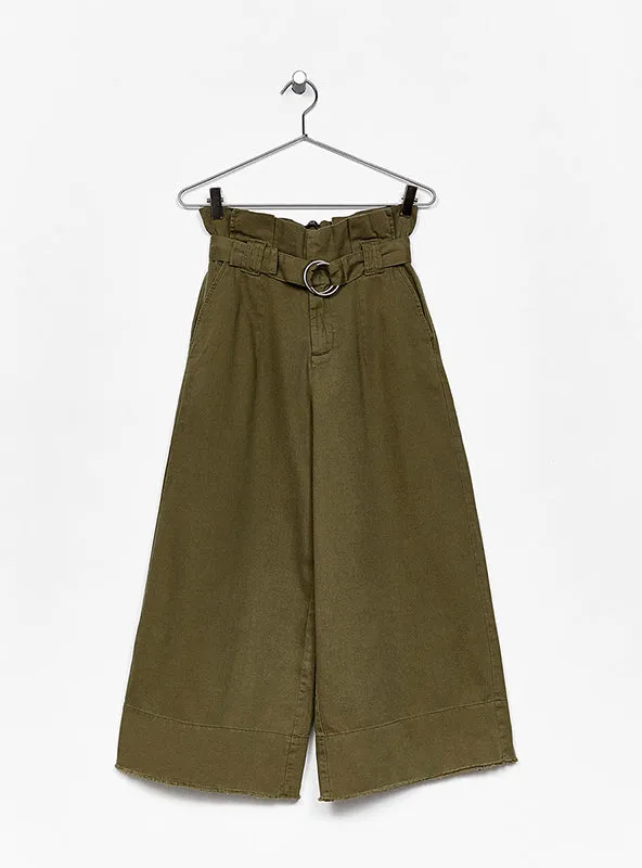 Khaki Wide Leg Pants Casual Ruffles Loose Bottom