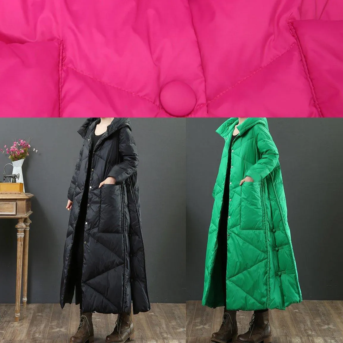 Luxury Loose fitting womens parka Jackets rose hooded Button Down warm winter coat