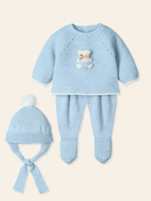 Mac Ilusion teddy bear blue knitted 3 piece suit