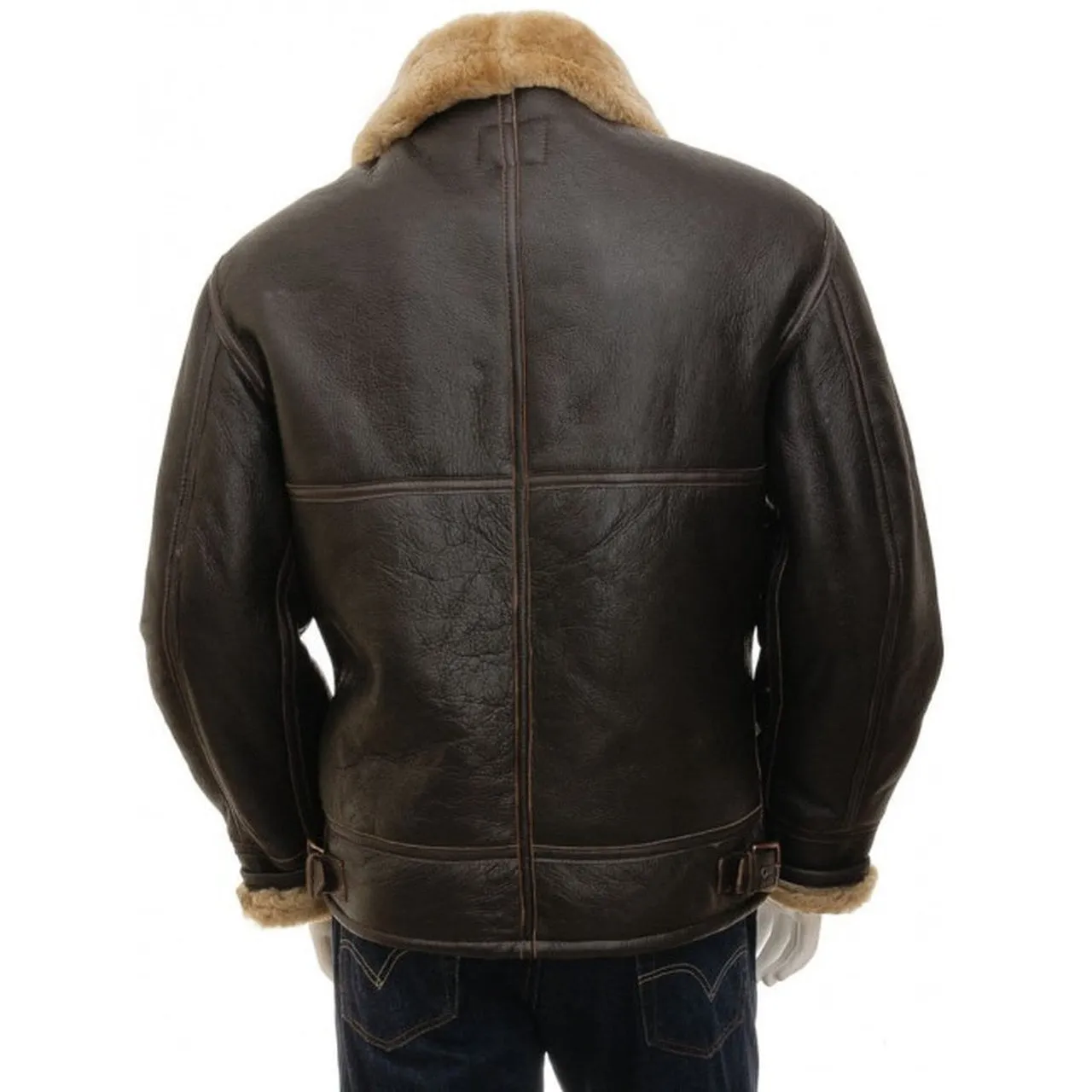 Men's Aviator Leather Jacket with Fur in Brown